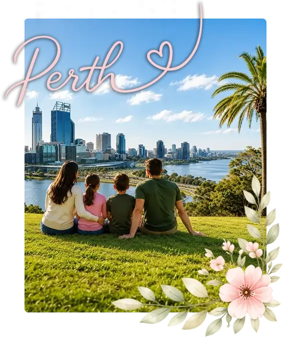 Family enjoying the Perth skyline after relocating to Perth with the help of Relocate Mate.