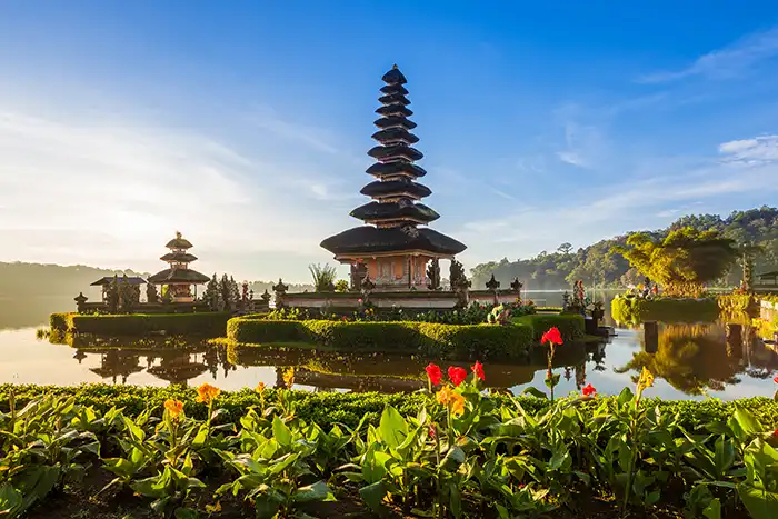 Famous Bratan Temple on the lake Bali Indonesia